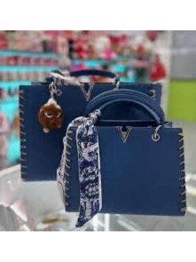 2 Vegan Leather Blue Handbags with Wallet NWOT